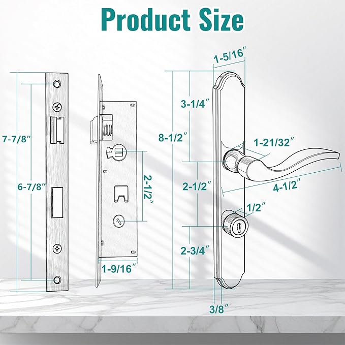 MaxxGeek Flat Slot Storm Door Handle Complete Set, Mortise Keyed Lever Mount - Image 7
