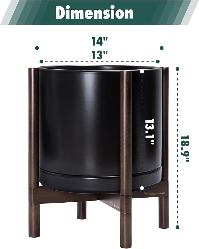 D'vine Dev Ceramic Pot with Walnut Wood Stand, 14 in, 55-B-T-2 | Mid-Century - Image 3