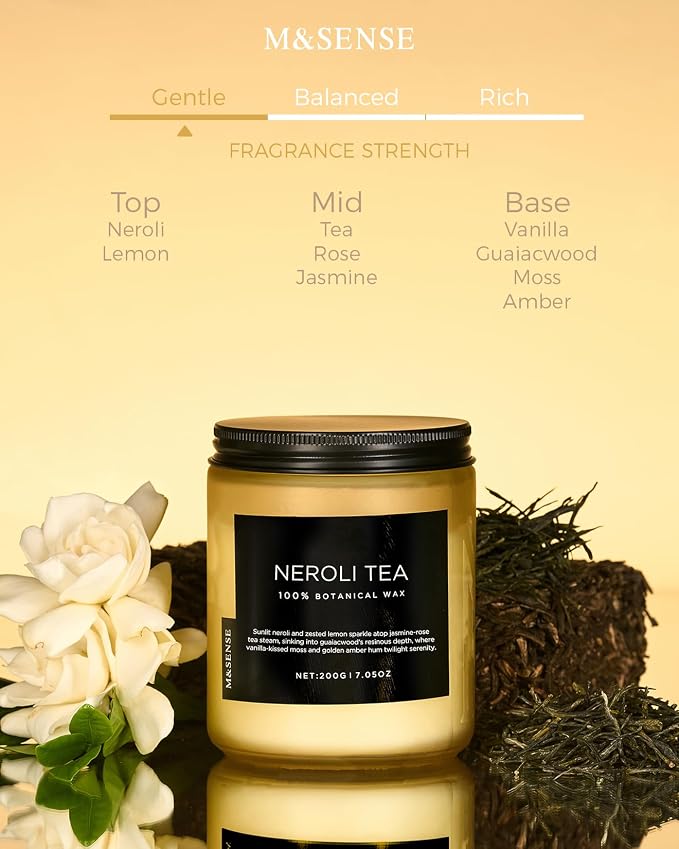 M&SENSE Neroli Tea Scented Candles, 7.05oz Non Toxic, Natural Soy Wax | 50 - Image 2