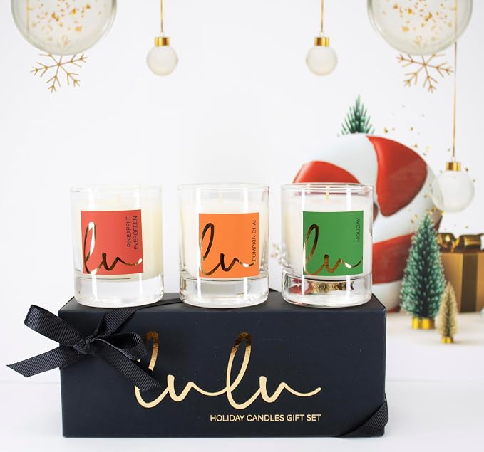 Lulu Candles Holiday, Pineapple Evergreen & Pumpkin Chai, 2.7 Oz Gift Set | 3 by LULUCANDLES