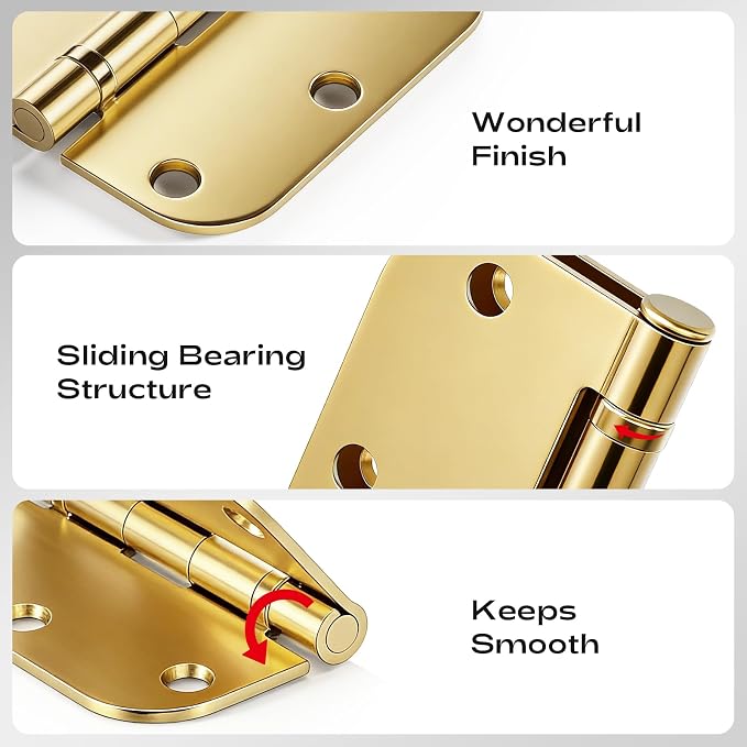 30 Pack Polished Brass Door Hinges 3.5 Inch 5/8" Radius Ball Bearing | - Image 4