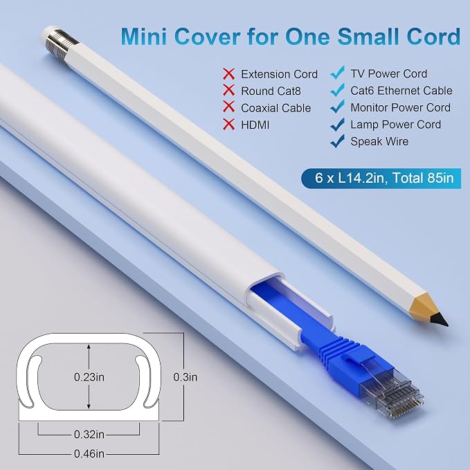 ZhiYo 85" Cord Cover for 1 Wire, Mini Beige Cord Hider Wall, 0.5"W x 0.3"H | - Image 2