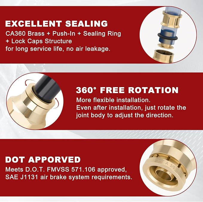 DOT Approved Male Straight Brass Union 3/8" Tube x 1/4" NPT, Quick Connect Union - Image 4