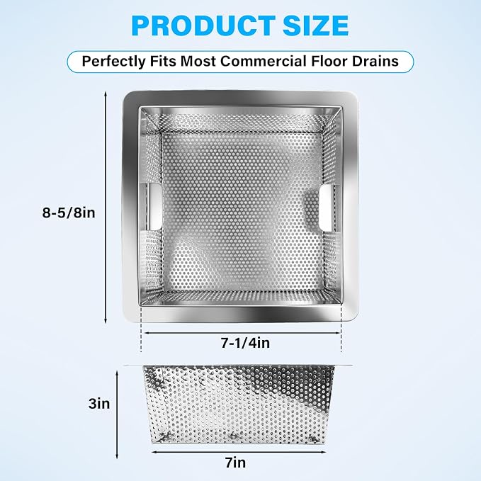 1 Pack 8.5x8.5in Stainless Steel Commercial Drain Strainer Basket - Image 2