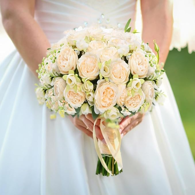 8 Packs Peonies Artificial Flowers, Champagne Silk Artificial Peonies | Fake - Image 5