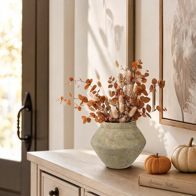 Briful Rustic Ceramic Vase 6'' Decorative Farmhouse Table Vase, Coffee Table - Image 5
