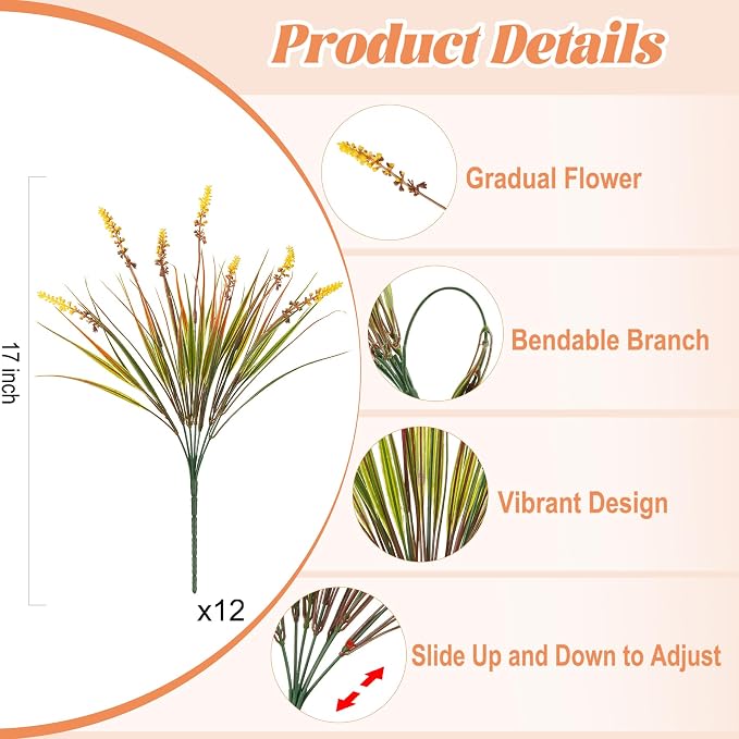 12 Pcs Fake Fall Plants Artificial Monkey Grass - Image 2