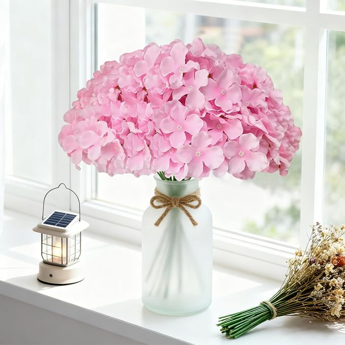 65Pcs Pink Hydrangea Artificial Flowers Bulk，Realistic Silk Fake Flowers - Image 2
