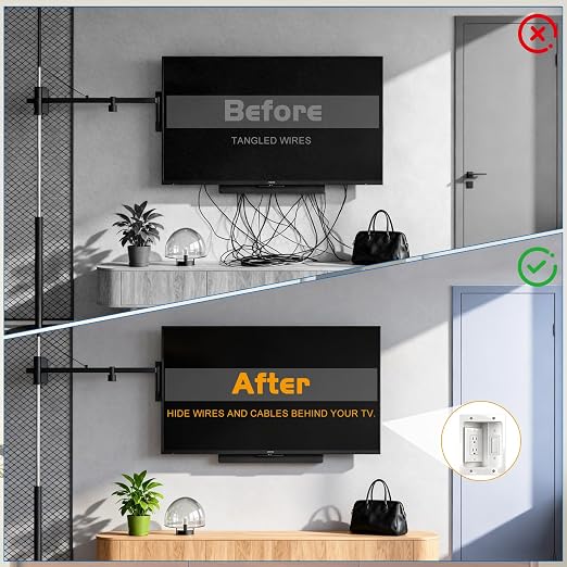 Recessed TV Outlet for in Wall Management Kit Set Box-Two-Hole Socket, TV Wall - Image 3