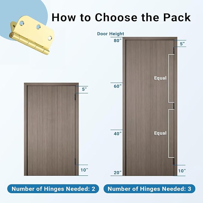 KNOBWELL 3.5 Inch Brass Door Hinges, 6 Pack | 3.5" x 3.5" Size, 5/8" Radius - Image 6