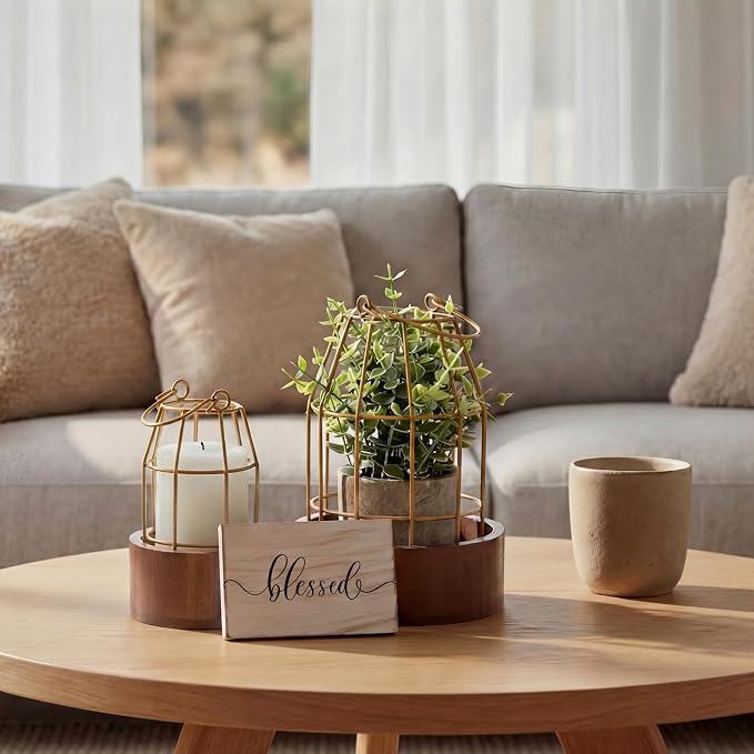 Modern Rustic Farmhouse Candle Lantern Set of 5, Burlywood | Decorative - Image 6