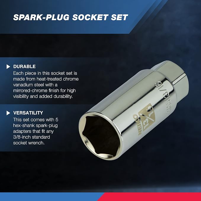 NEIKO 02500A 3/8" Drive Spark Plug Socket Set, 5 Piece, SAE And Metric - Image 2