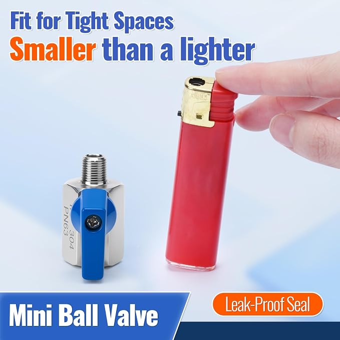 2 Pack 1/8" Mini Ball Valve, 304 Stainless Steel Water Flow Control Male x - Image 3