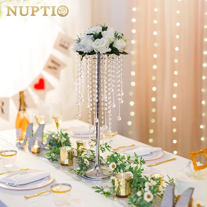NUPTIO Tall Silver Centerpiece for Table, for Flowers Arrangement, Anniversary - Image 2