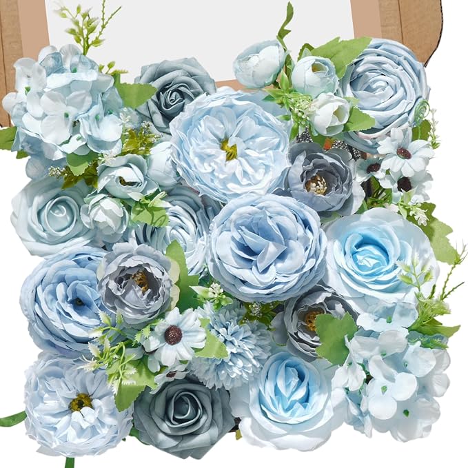 Serwalin Artificial Flowers, Light Blue Silk Fake Flowers by Serwalin