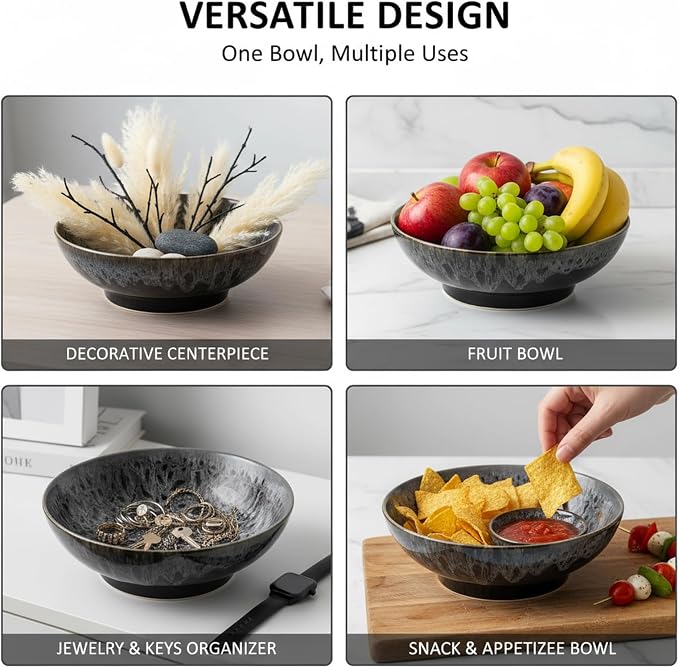 Ceramic Fruit Bowl, 10.2" Decorative Bowl, Large Fruit Bowl - Image 4