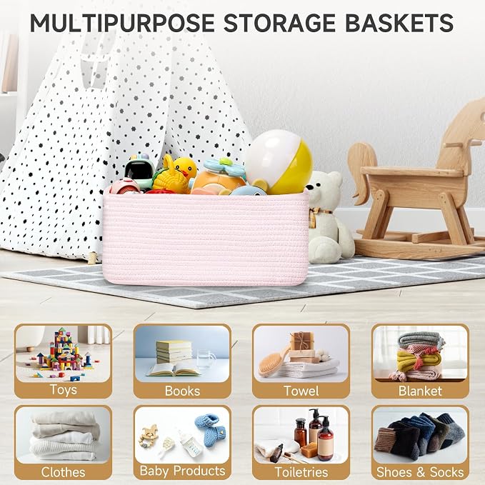 3 Pack Storage Baskets for Organizing, 13.7×9.5×6.3", Mixed Pink | Woven - Image 5