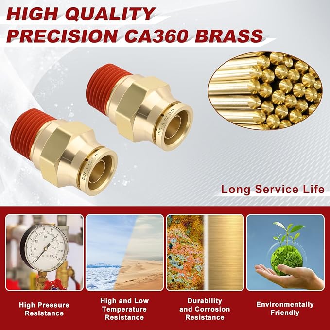 DOT Approved Male Straight Brass Union 1/2" Tube x 3/8" NPT, Quick Connect Union - Image 2