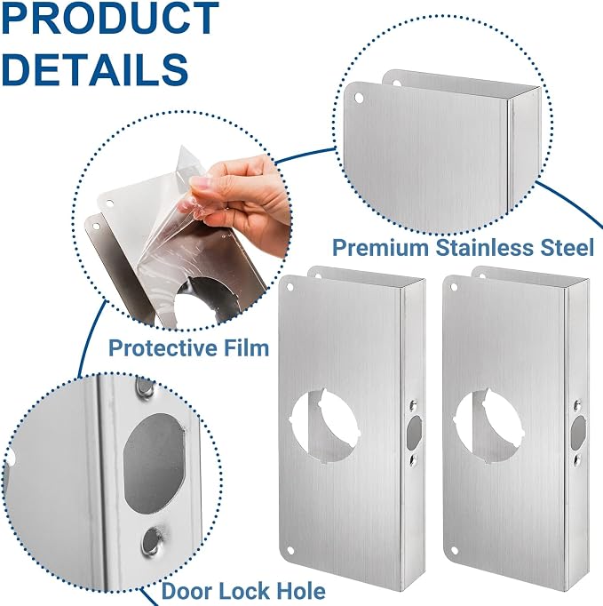 Tlence 2 Pack Door Reinforcement Plates, Stainless Steel Lock and Door - Image 3