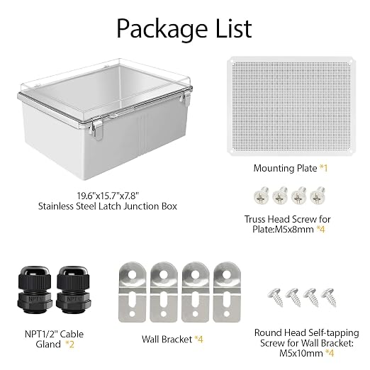 Electrical Box, IP67 Waterproof Hinged Clear Cover Stainless Steel Latch - Image 8