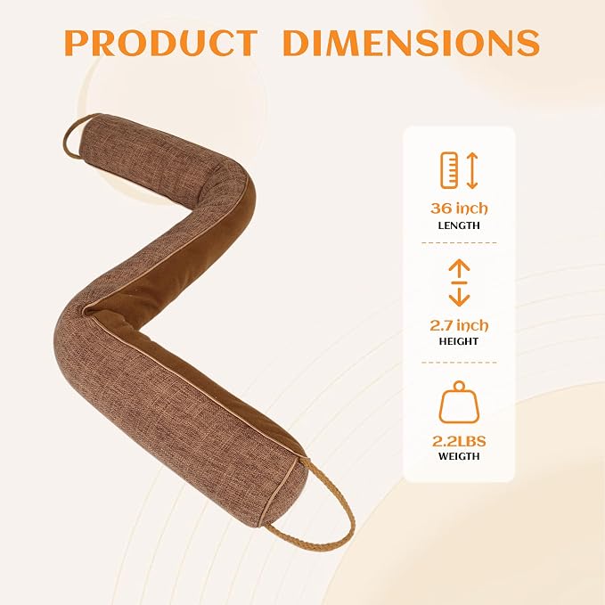 Door Draft Stopper for Bottom of Doors, 36 Inch Brown Faux Linen, Weather - Image 2