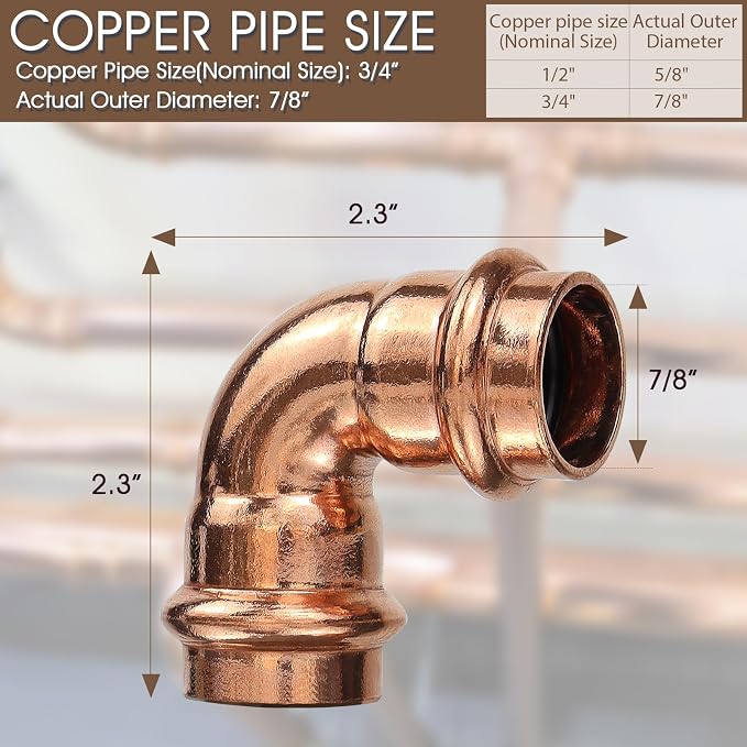 Copper Press Fittings 3/4inch, 12PK Copper Coupling 90 Degree Elbow Coupling | - Image 2