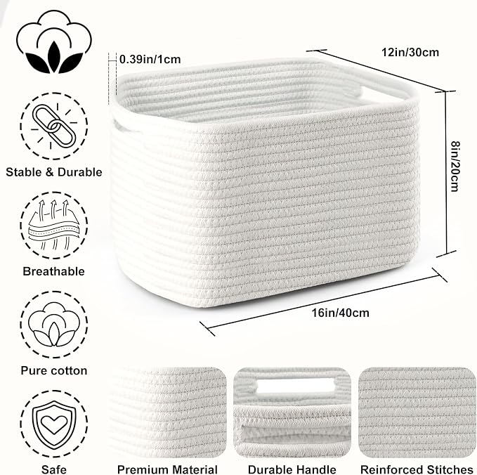 4 Pack Large Storage Baskets for Organizing, and Clothes, Cotton Rope Basket - Image 2