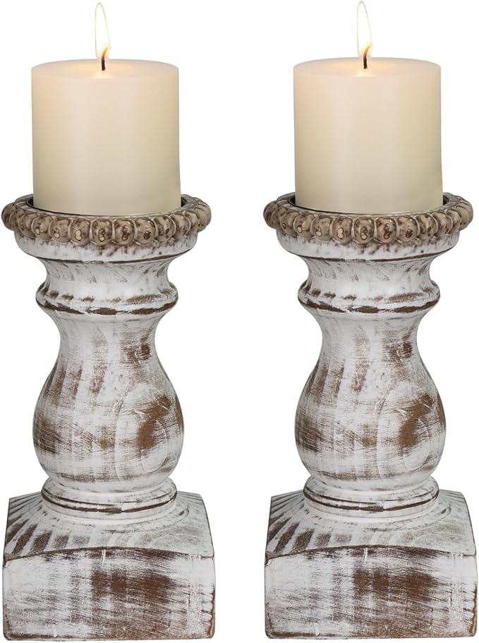 Candle Holder for Pillar Candle Set of 2, Farmhouse Wood Candle Holder by CEDARLUX