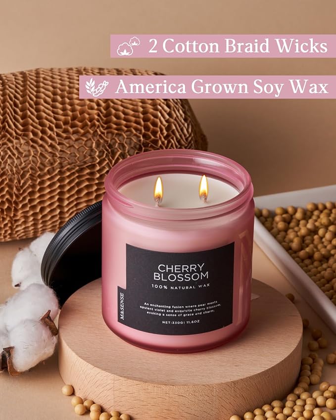 M&SENSE Cherry Blossom Home Scented Candles, 11.6oz Organic Soy Wax | 70-Hour - Image 3