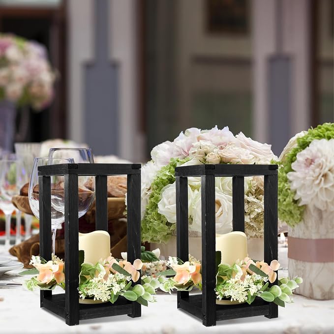 Hushee 30 Pcs Wooden Wedding Lantern Centerpiece Candles Wreaths Set, LED - Image 6