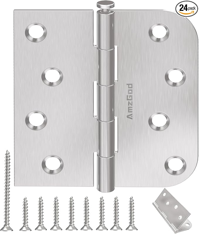 24 Pack Brushed Nickel Door Hinges, 4 Inch Heavy Duty Hinges by AmzGod