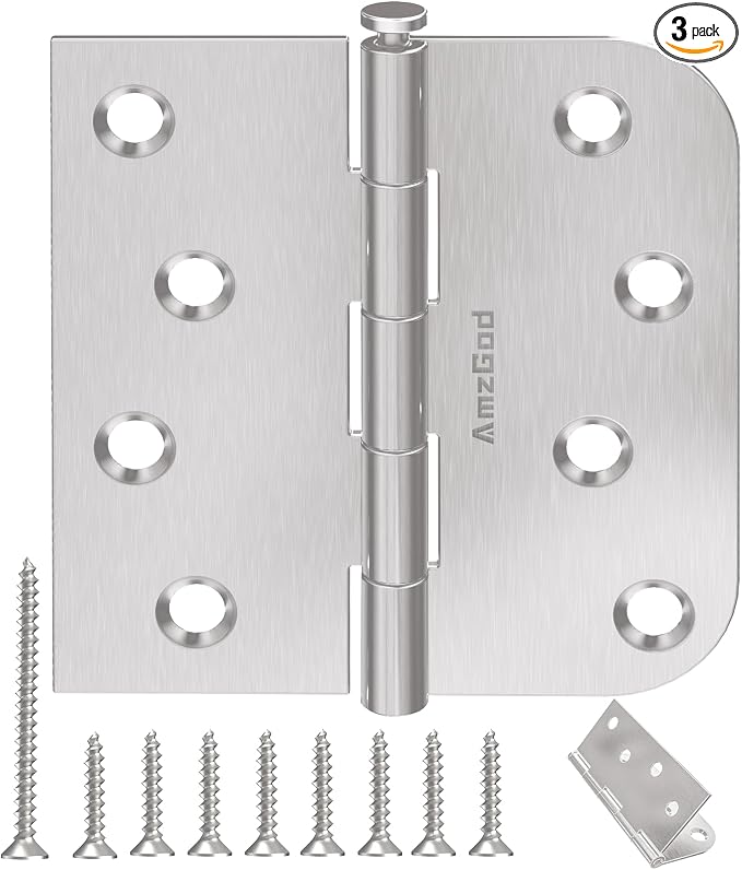 Brushed Nickel Door Hinges 4 Inch 3 Pack by AmzGod