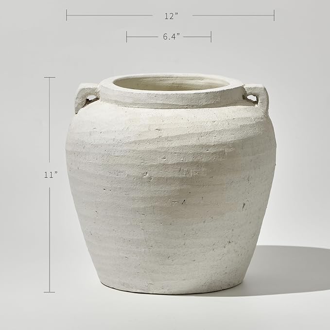 LB2 White Ceramic Large Vase, 11.2" Tall Zen Style vase, Terra Cotta Pitcher - Image 2