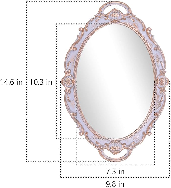 Polyresin Ellipse Antique Decorative Mirror Tray, Makeup Organizer, Jewelry - Image 2
