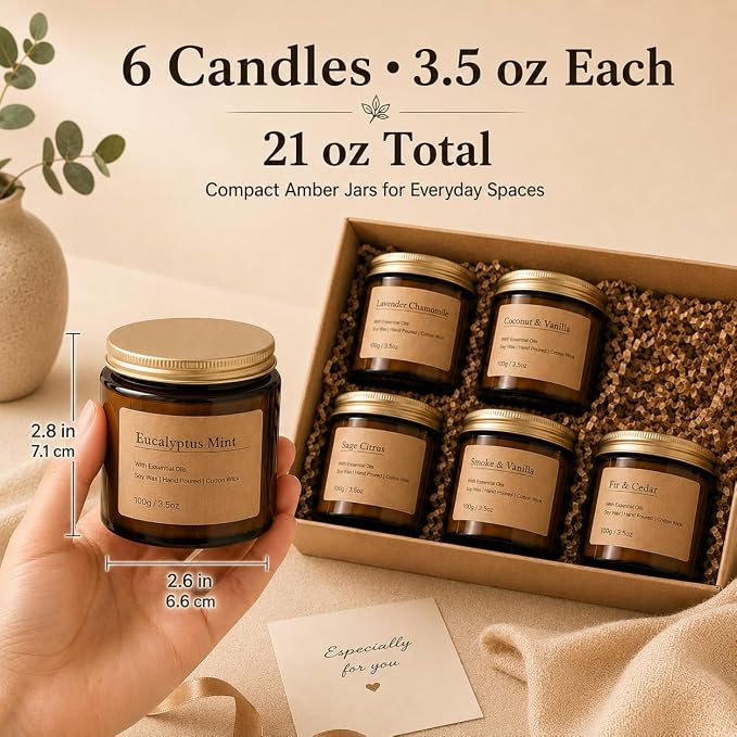 6-Pack Scented Candles for Home, 3.5 Oz Soy Wax Aromatherapy Candle Gift Set - Image 7