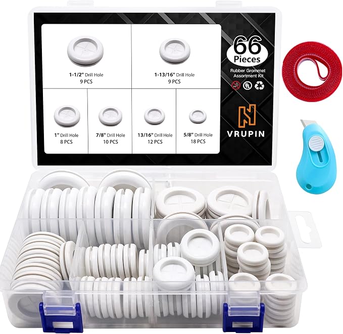 66Pcs Rubber Grommet Assorted Kit, Drill Hole Firewall Hole Plugs Wire by Vrupin