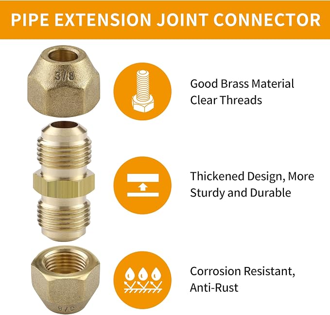 2-Pack 1/4 and 3/8 Inch AC Copper Pipe Extension Connectors | Includes 2 union - Image 2