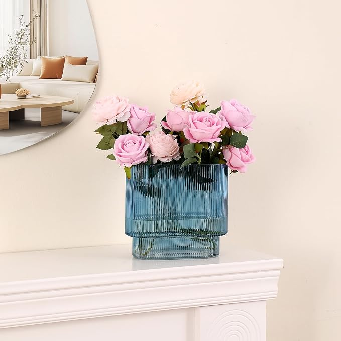 Ribbed Glass Vase, Fluted Short Vases - Image 3