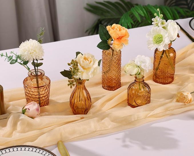 5pcs Amber Glass Bud Vase Set, Decorative Flower Vases - Image 5