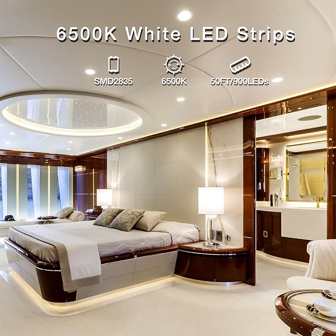 DAYBETTER White LED Strip Lights, 50 ft Dimmable 6500K Bright White Strip - Image 3