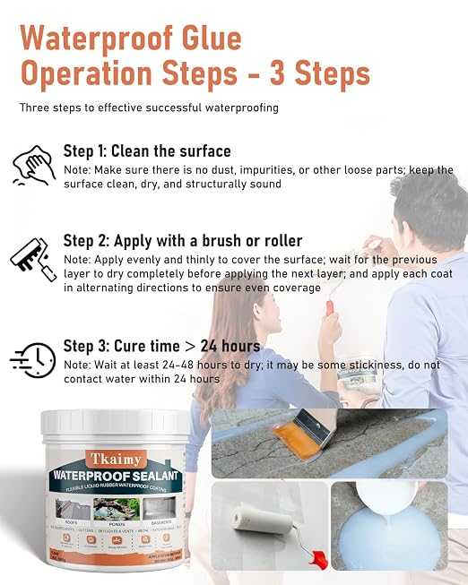 Tkaimy Waterproof Coating, Stop Leak, Indoor and Outdoor Use | - Image 3