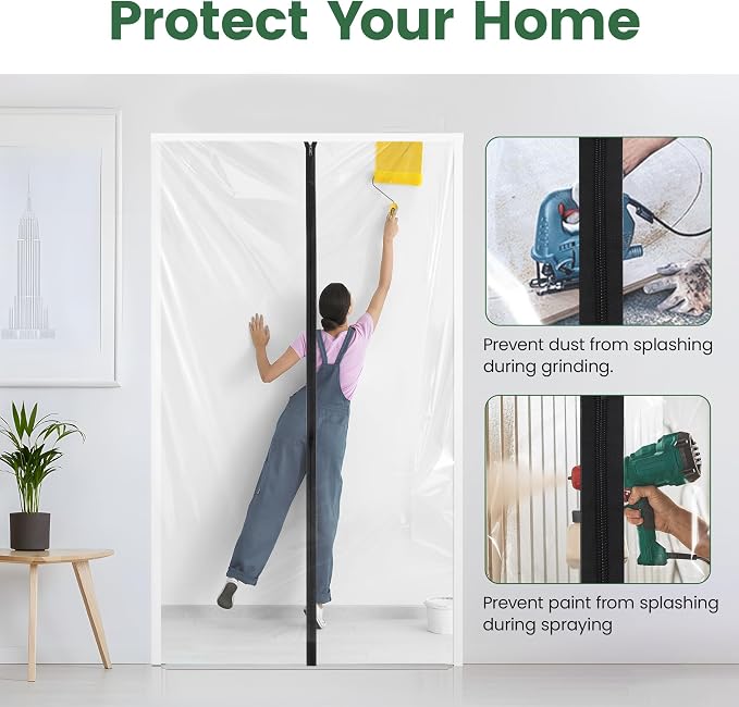 Dust Barrier Plastic Zipper Door, Temporary Cover Remodeling 4.7x7.2ft - Image 4