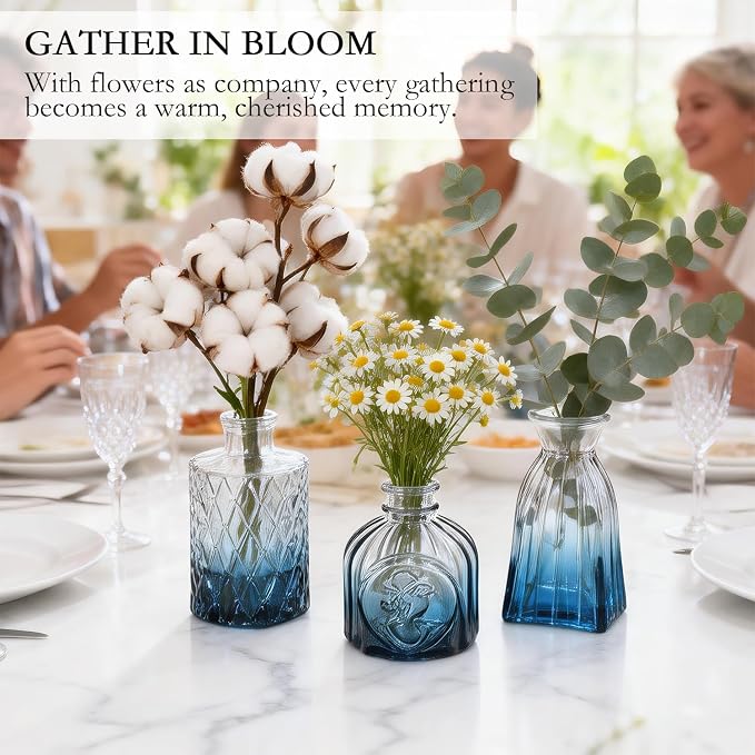 Clear Gradient Blue Glass Bud Vase Set of 12 Pcs, Small Bud Vases in Bulk - Image 5