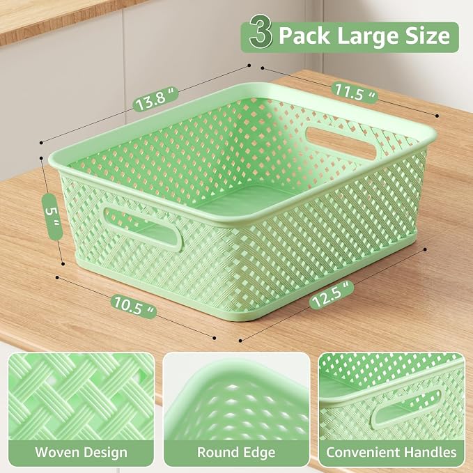 MaxGear 3 Pack Plastic Storage Baskets, Suitable - Image 6