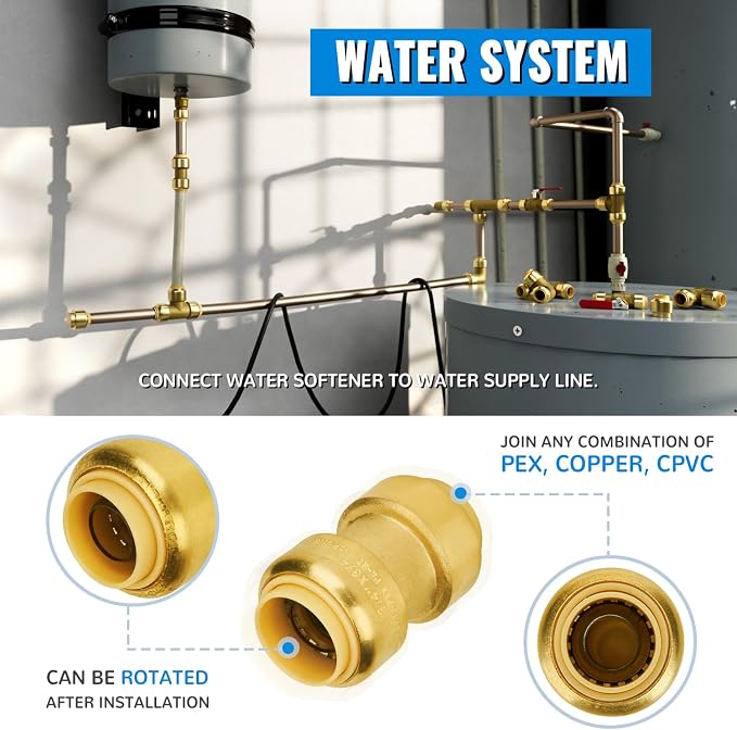 6-Pack Straight Coupling, 3/4 Inch Push PEX Fittings, Brass | Push to Connect - Image 3