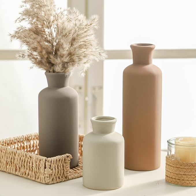 Ceramic Vase Set of 3, Flowers Neutral Modern Vases Home Decor Rustic Farmhouse - Image 5