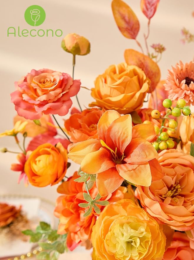 Alecono Bright Orange Artificial Flowers, Silk Fake Roses Combo Box Set | Fall - Image 8