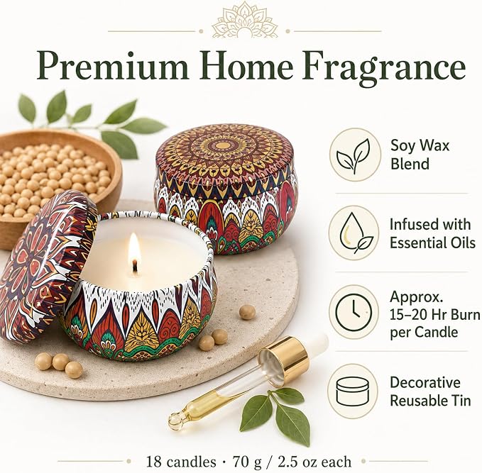 Scented Candles Gift Set, 18 Pack Soy Wax Blend Candles, 70 g Decorative Metal - Image 4