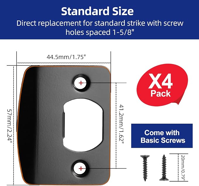 Door Strike Plates 2-1/4" x 1-3/4", Oil Rubbed Bronze, 4 Pack | Edge Passivated - Image 2