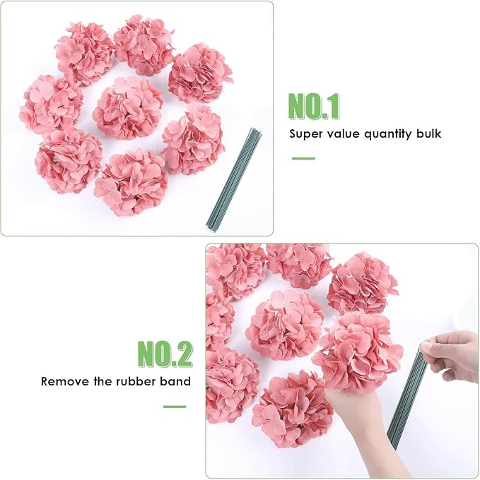 AVIVIHO 105PCS Dusty Rose Fake Flowers Hydrangea Artificial Flowers Bulk Silk - Image 5
